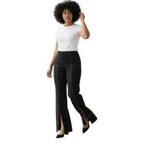 INC Womens Black Pants Plus Size 22W Split Hem Stitch Detail Wide Leg Stretchy
